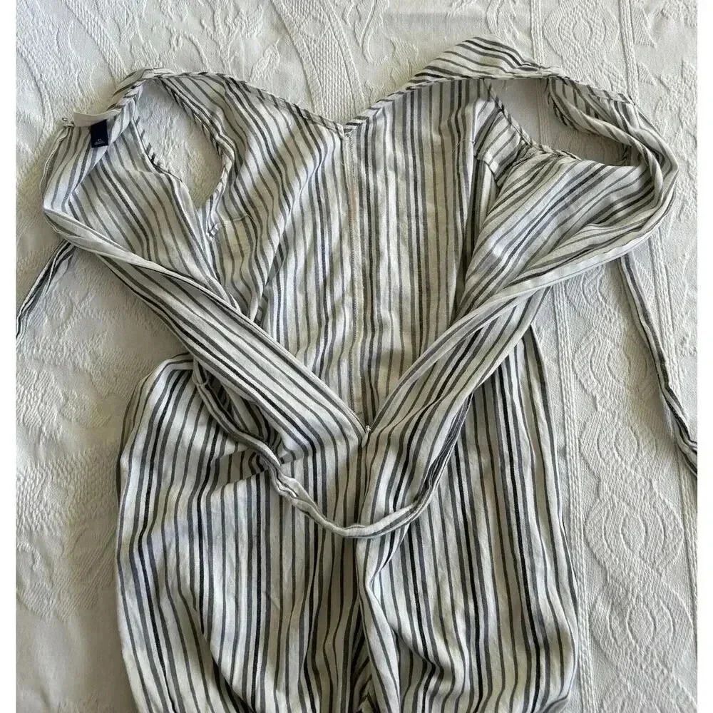 Wide Leg Cotton Jumpsuit Cream & Gray Striped Crop Universal Thread Size XS - Picture 11 of 11